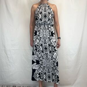 Million Bullpup Women's High Neck Tie Halter Maxi Dress White Blue S SM Small